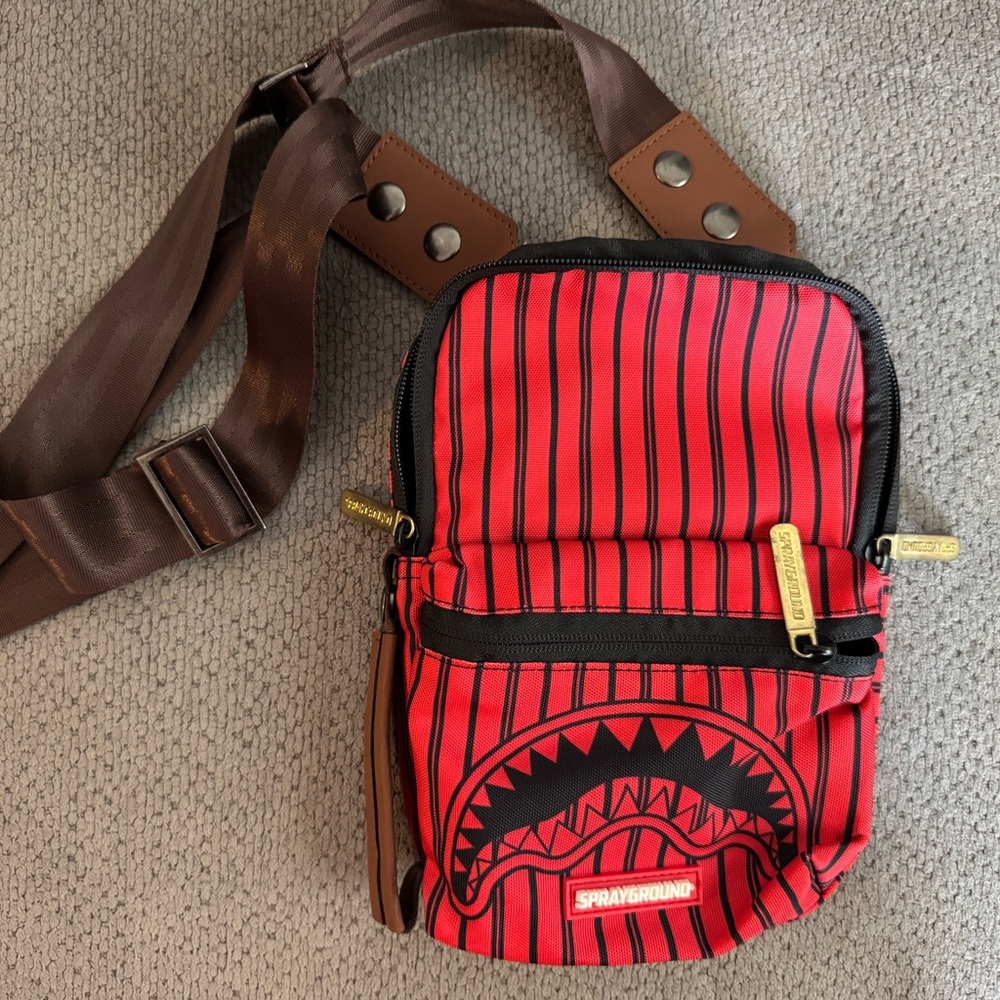 Sprayground Red and Brown Belt Bag with Adjustable Strap